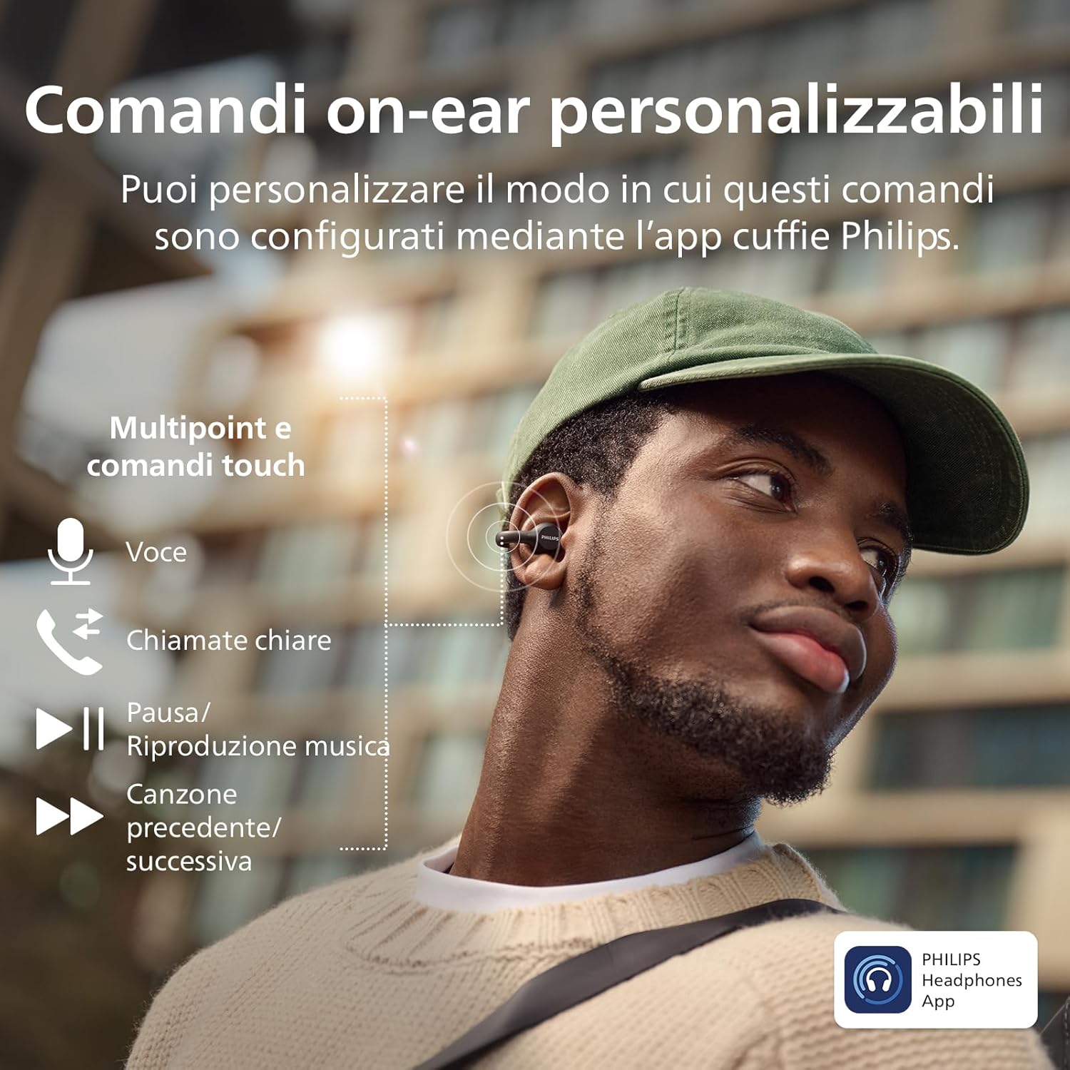 Philips TAQ2000BK Ear Cuff Style True Wireless Open Ear Multipoint Bluetooth Earbuds - 28 Hours Playtime, Pocket-sized charging case, Clear calls, Ideal for commuting and exercise - Black