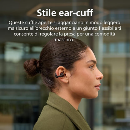 Philips TAQ2000BK Ear Cuff Style True Wireless Open Ear Multipoint Bluetooth Earbuds - 28 Hours Playtime, Pocket-sized charging case, Clear calls, Ideal for commuting and exercise - Black