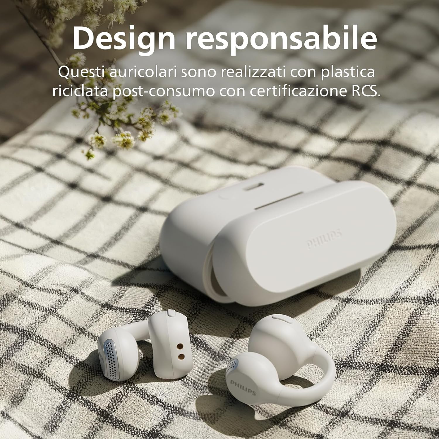 Philips TAQ2000WT Ear Cuff Style True Wireless Open Ear Multipoint Bluetooth Earbuds - 28 Hours Playtime, Pocket-sized charging case, Clear calls, Ideal for commuting and exercise - White