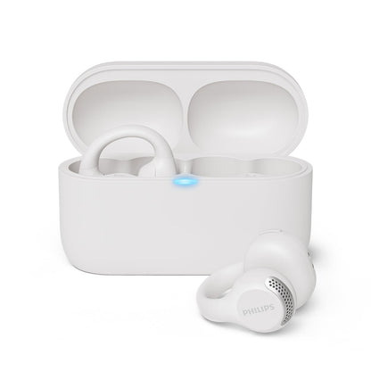 Philips TAQ2000WT Ear Cuff Style True Wireless Open Ear Multipoint Bluetooth Earbuds - 28 Hours Playtime, Pocket-sized charging case, Clear calls, Ideal for commuting and exercise - White