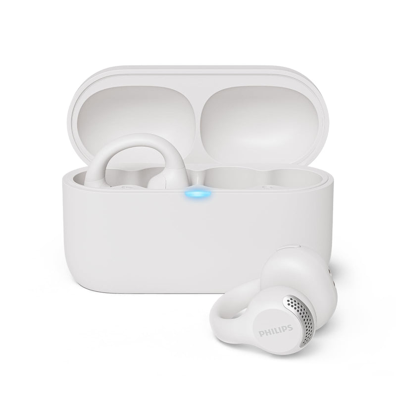 Philips TAQ2000WT Ear Cuff Style True Wireless Open Ear Multipoint Bluetooth Earbuds - 28 Hours Playtime, Pocket-sized charging case, Clear calls, Ideal for commuting and exercise - White