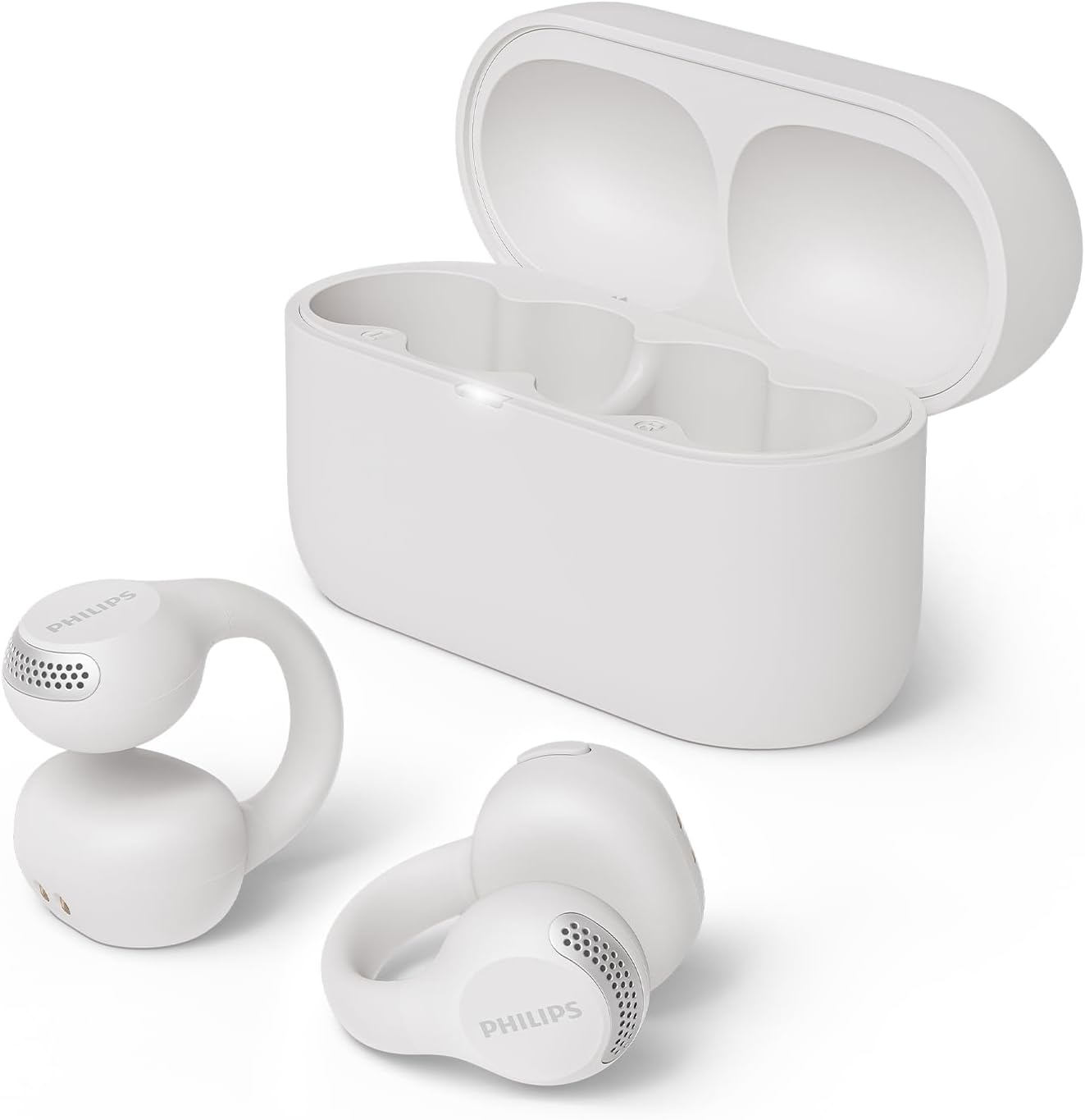 Philips TAQ2000WT Ear Cuff Style True Wireless Open Ear Multipoint Bluetooth Earbuds - 28 Hours Playtime, Pocket-sized charging case, Clear calls, Ideal for commuting and exercise - White