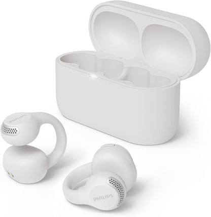 Philips TAQ2000WT Ear Cuff Style True Wireless Open Ear Multipoint Bluetooth Earbuds - 28 Hours Playtime, Pocket-sized charging case, Clear calls, Ideal for commuting and exercise - White