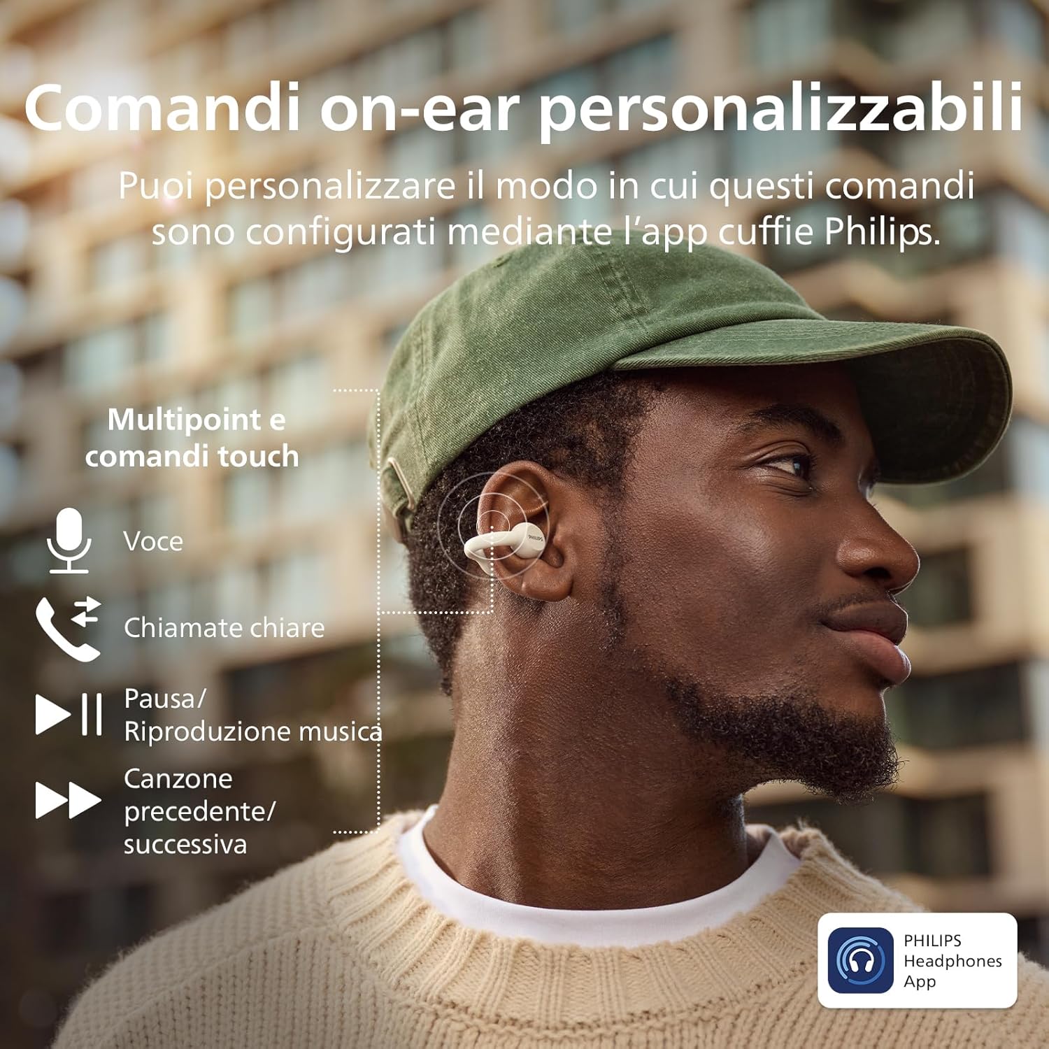 Philips TAQ2000WT Ear Cuff Style True Wireless Open Ear Multipoint Bluetooth Earbuds - 28 Hours Playtime, Pocket-sized charging case, Clear calls, Ideal for commuting and exercise - White