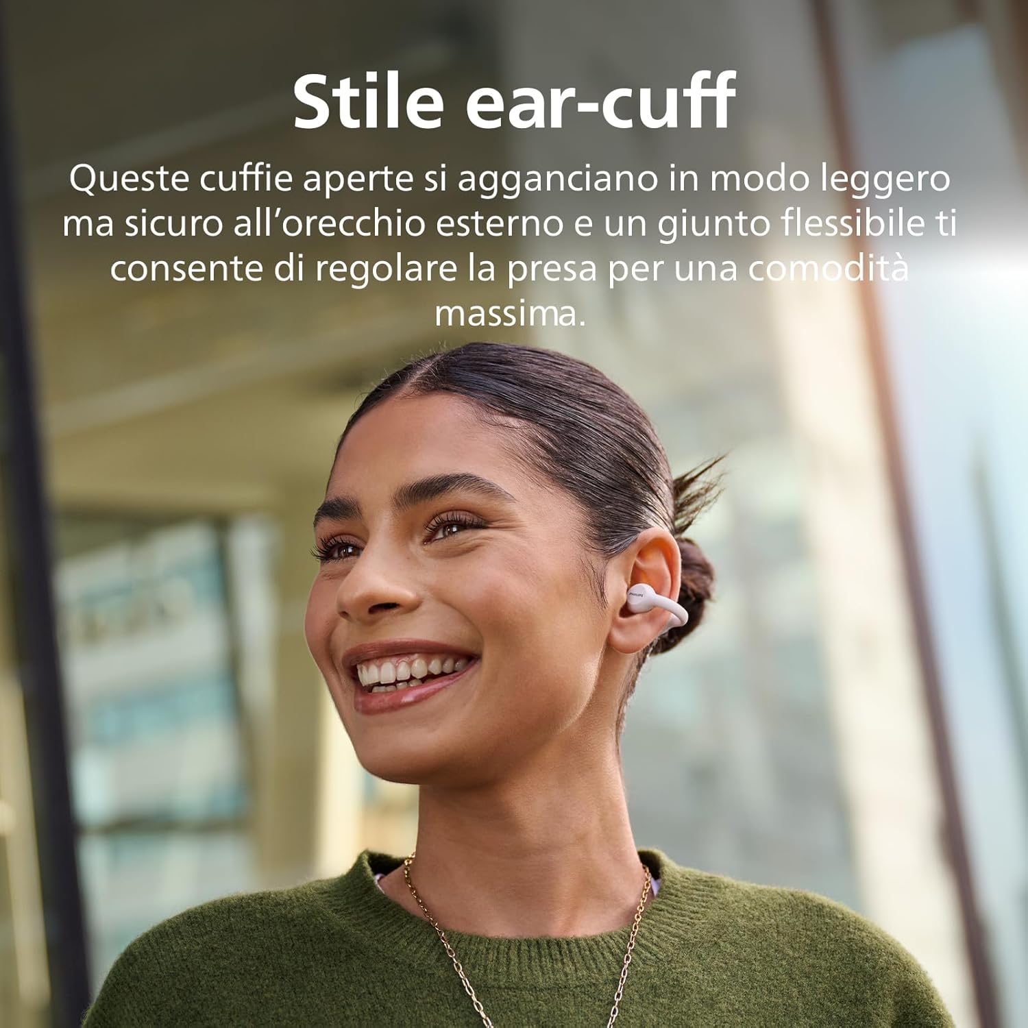 Philips TAQ2000WT Ear Cuff Style True Wireless Open Ear Multipoint Bluetooth Earbuds - 28 Hours Playtime, Pocket-sized charging case, Clear calls, Ideal for commuting and exercise - White