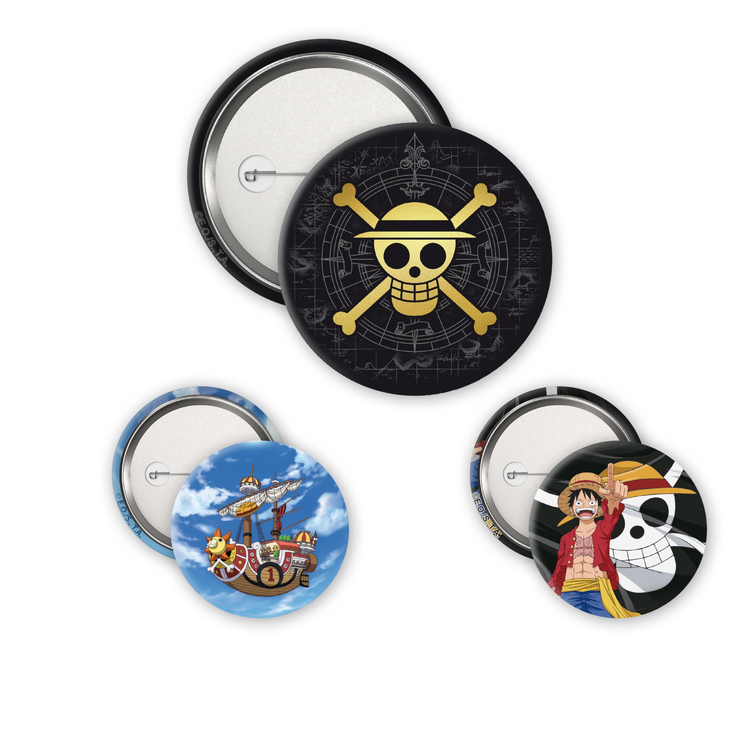 ABYstyle - ONE PIECE Skull & Luffy Badge Pack, Dimensions : 1 x 5cm de diamètre, 2 x 3,2 cm, Metal