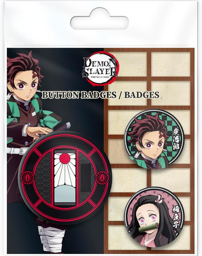 ABYstyle - DEMON SLAYER Tanjiro & Nezuko S2 Badge Pack, Dimensions : 1 badge de 5 cm, 2 badges de 3,2 cm, Metal