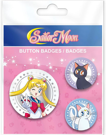 ABYstyle – Pack of 3 Badges SAILOR MOON, Luna & Artemis – Official Product – Diameter 5 cm & 3.2 cm – Soft Touch Touch