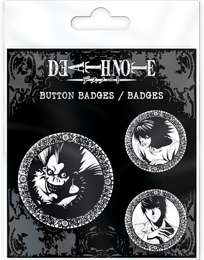 ABYstyle – Pack of 3 DEATH NOTE Light, L & Ryuk Badges – Official Product – Diameter 5 cm & 3.2 cm – Soft Touch Touch