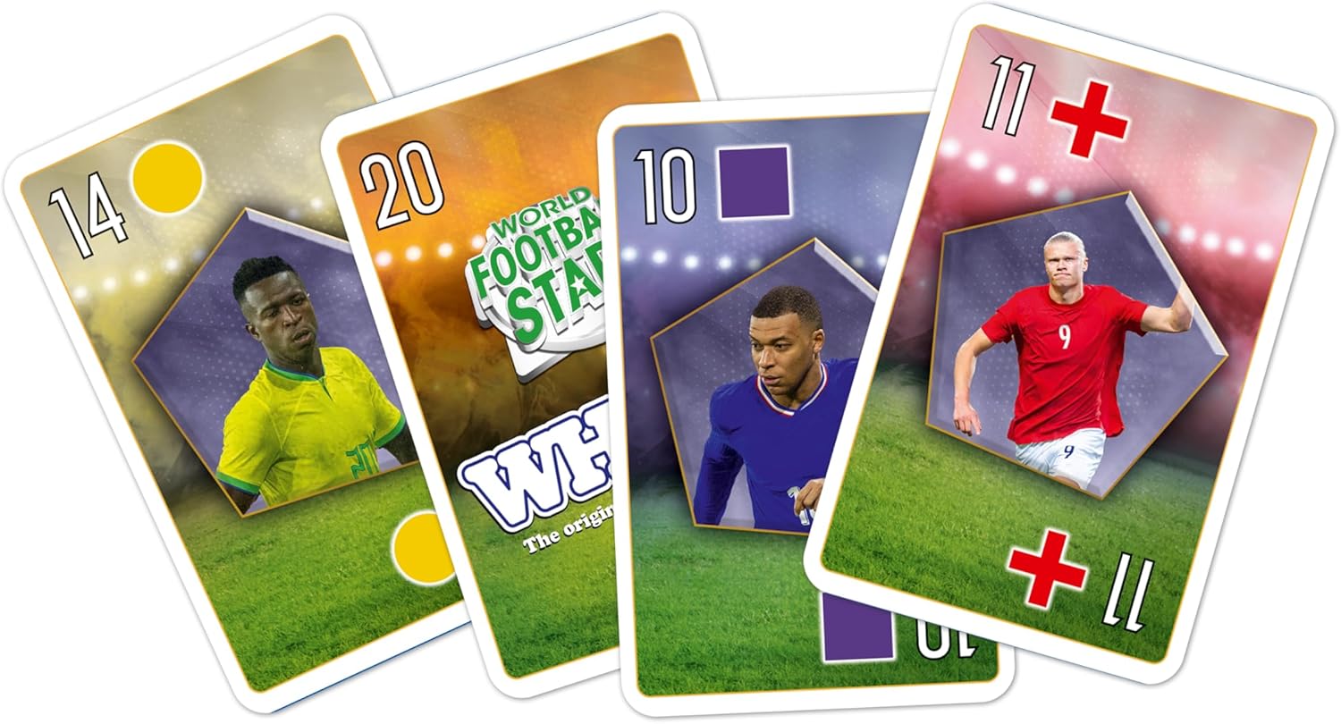 Waddingtons Number 1 World Football Stars WHOT! Card Game contains 53 playable cards including Harry Kane Erling Haaland and Mary Earps travel game, great gift and toy for Boys and Girls Aged 5 plus