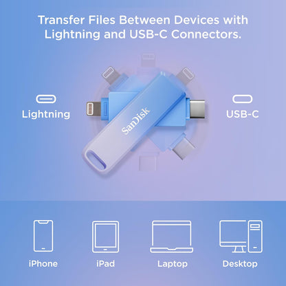 SanDisk Creator Phone Drive, 256GB USB Flash Drive for iPhone, iPad, PC and Mac (2-in-1 iPhone storage, Lightning & USB Type-C Connectors, Three month Adobe Lightroom membership, Robust metal design)