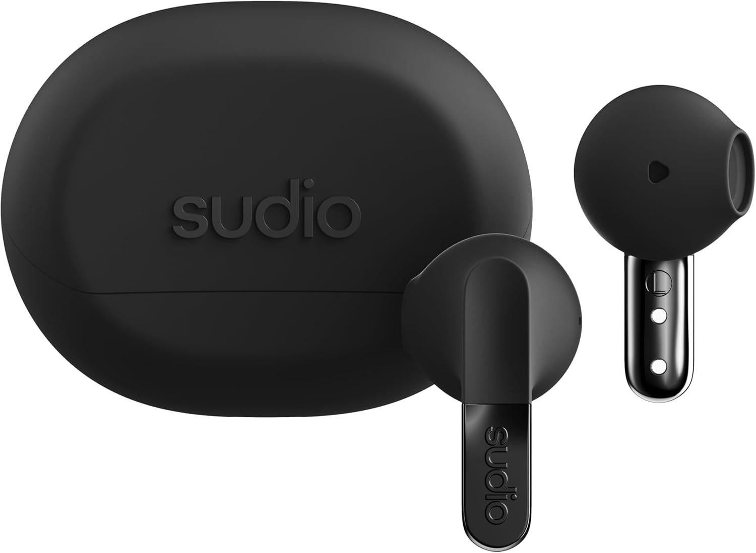 Sudio N3 Midnight Black - The Day-to-Night Earbuds. Made from Recycled Plastics. Long Playtime of 5.5 Hours, 30 Hours Total, Water Resistant, Enhanced Microphones to Take Calls, Bluetooth 5.4