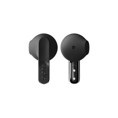 Sudio N3 Midnight Black - The Day-to-Night Earbuds. Made from Recycled Plastics. Long Playtime of 5.5 Hours, 30 Hours Total, Water Resistant, Enhanced Microphones to Take Calls, Bluetooth 5.4