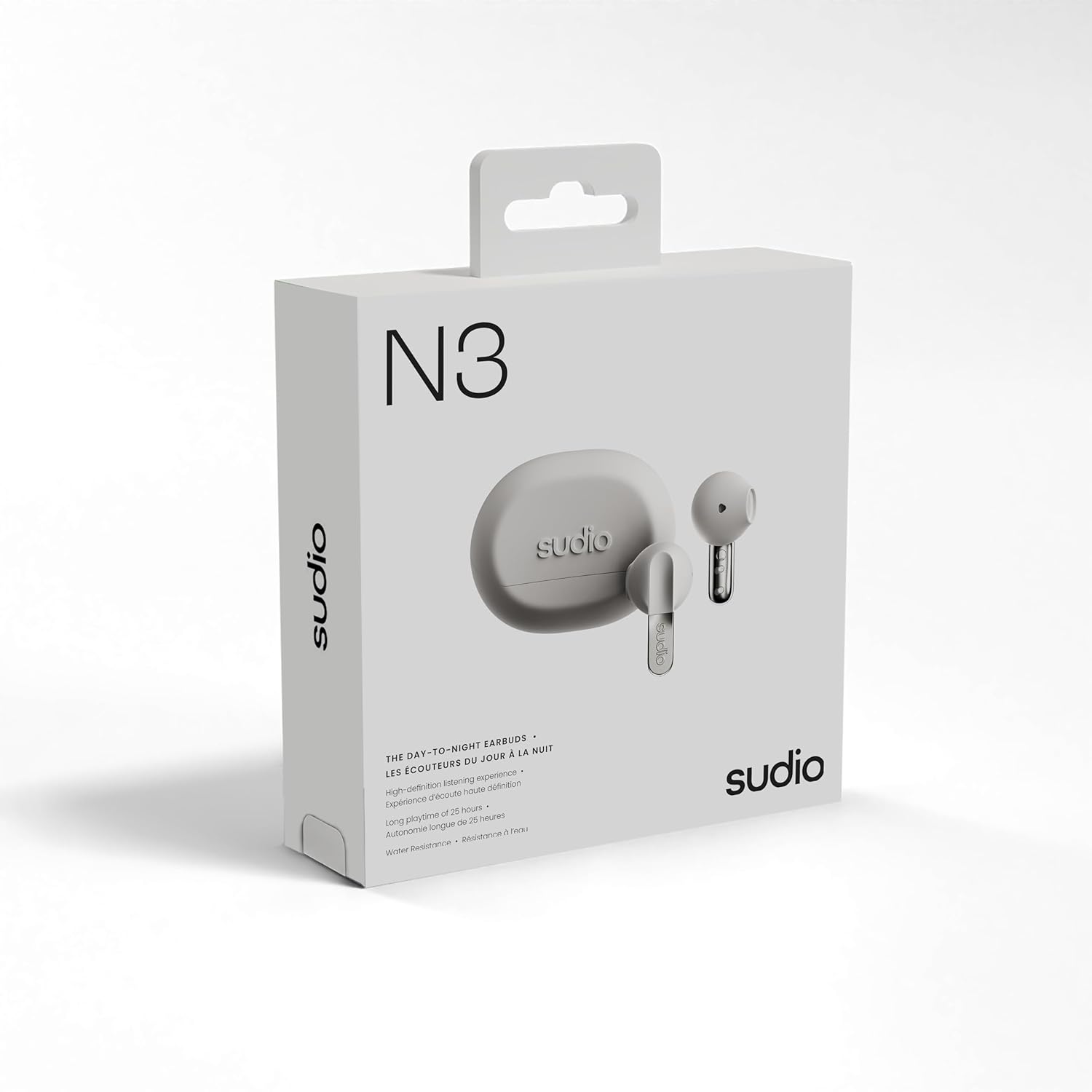 Sudio N3 Snow White - the earbuds for day and night. Long playback time of 5.5 hours, 30 hours total, waterproof, improved microphones to take calls, Bluetooth 5.4