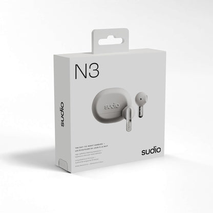 Sudio N3 Snow White - the earbuds for day and night. Long playback time of 5.5 hours, 30 hours total, waterproof, improved microphones to take calls, Bluetooth 5.4