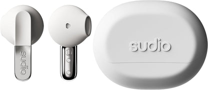 Sudio N3 Snow White - the earbuds for day and night. Long playback time of 5.5 hours, 30 hours total, waterproof, improved microphones to take calls, Bluetooth 5.4