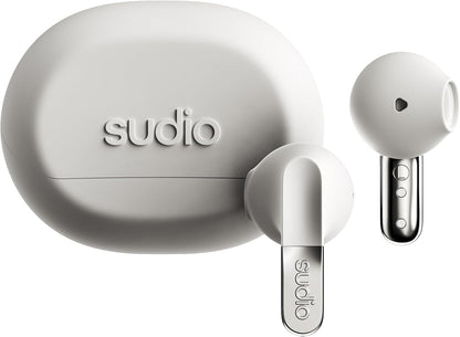 Sudio N3 Snow White - the earbuds for day and night. Long playback time of 5.5 hours, 30 hours total, waterproof, improved microphones to take calls, Bluetooth 5.4