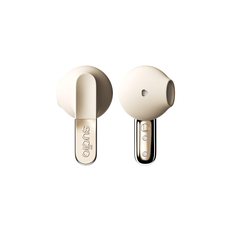 Sudio N3 Beach Sand - the earbuds from day to night. Long playback time of 5.5 hours, 30 hours total, water-resistant, improved microphones to take calls, Bluetooth 5.4