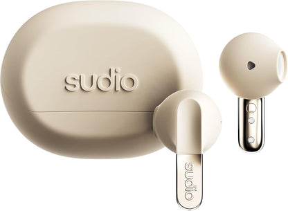 Sudio N3 Beach Sand - the earbuds from day to night. Long playback time of 5.5 hours, 30 hours total, water-resistant, improved microphones to take calls, Bluetooth 5.4