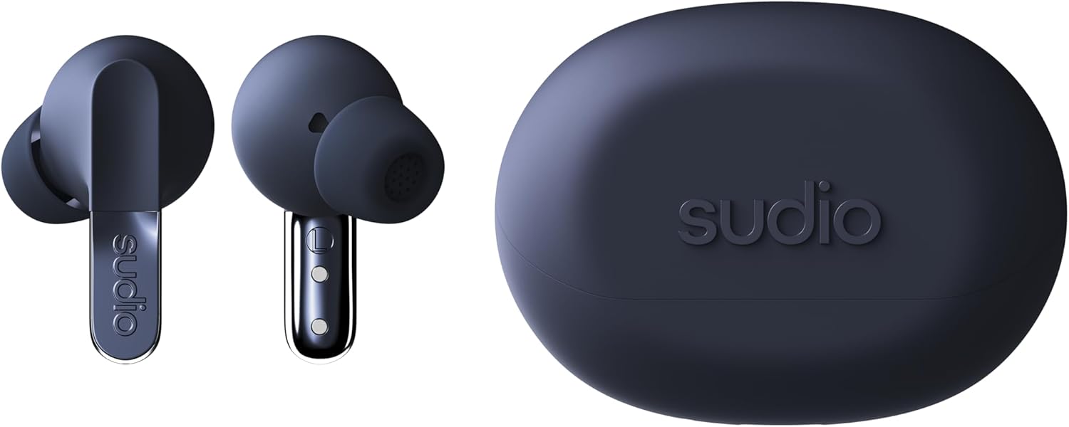 Sudio N3Pro Steel Blue - the Day-to-Night Noise Cancelling Earbuds. Active Noise Cancellation (35dB), 5.5 Hours Playing Time, IPX4, Microphone to Take Calls, Bluetooth 5.4