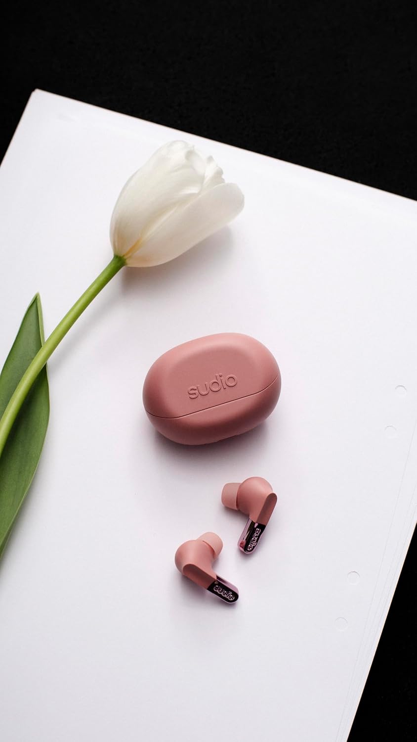 Sudio N3Pro Powder Pink - daytime and night noise canceling earbuds. Active noise reduction (35 dB), 5.5 hours playback, 30 hours total, waterproof, Bluetooth 5.4