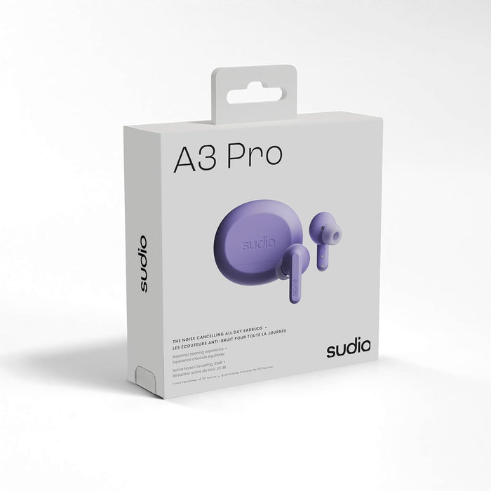 Sudio A3Pro Purple Fog - The All-Day Noise Cancelling Earbuds Balanced Listening Experience, Microphones, Multi-Point Bluetooth Connection, Bluetooth 5.4, IPX4