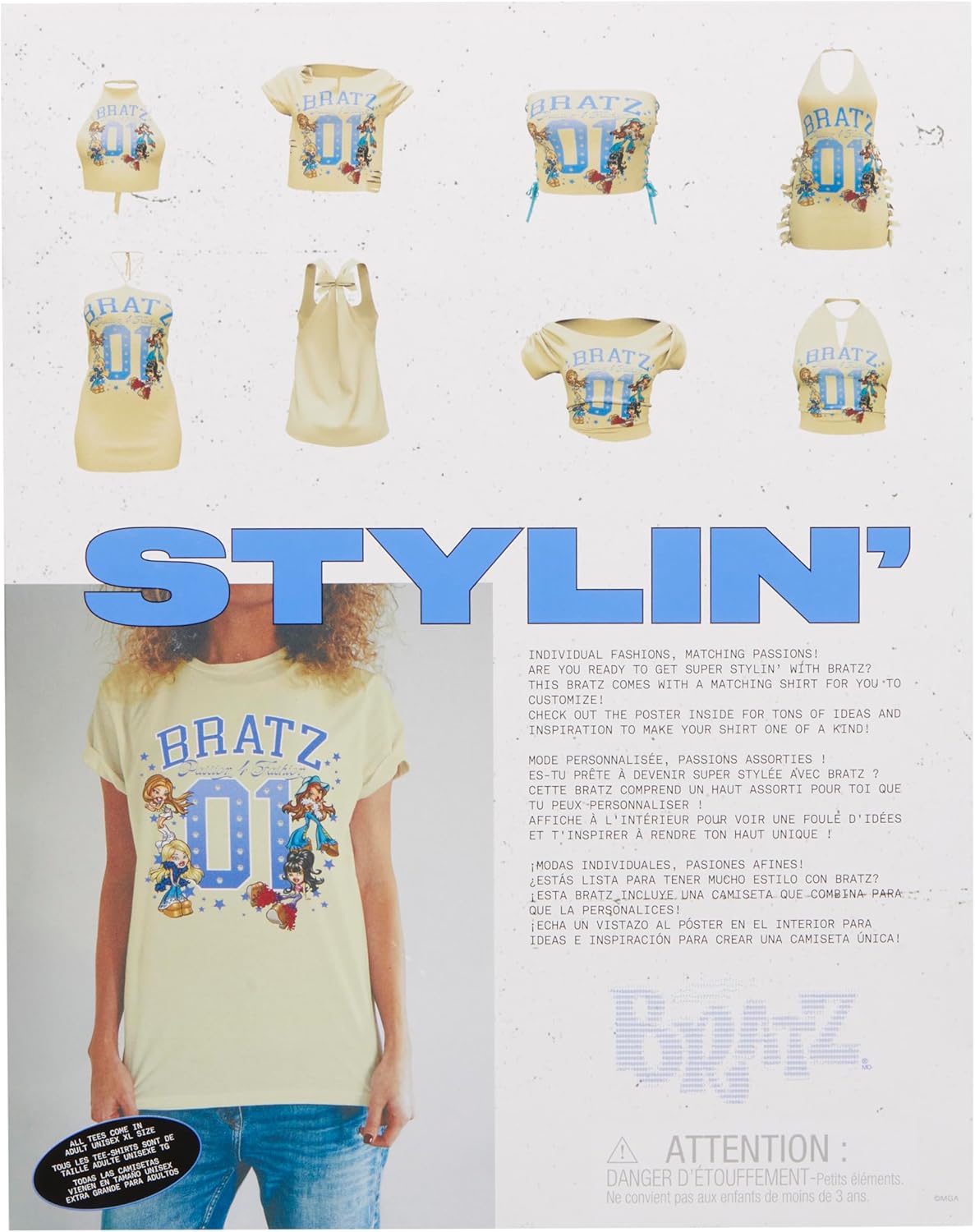 Bratz Stylin' Sasha - - Muñeca de Moda con Camiseta Personalizable Que Puedes Usar, Incluye Accesorios, Lindos Juguetes para Niñas