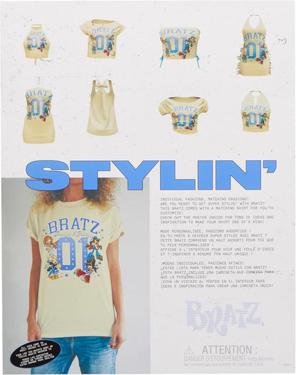 Bratz Stylin' Sasha - - Muñeca de Moda con Camiseta Personalizable Que Puedes Usar, Incluye Accesorios, Lindos Juguetes para Niñas