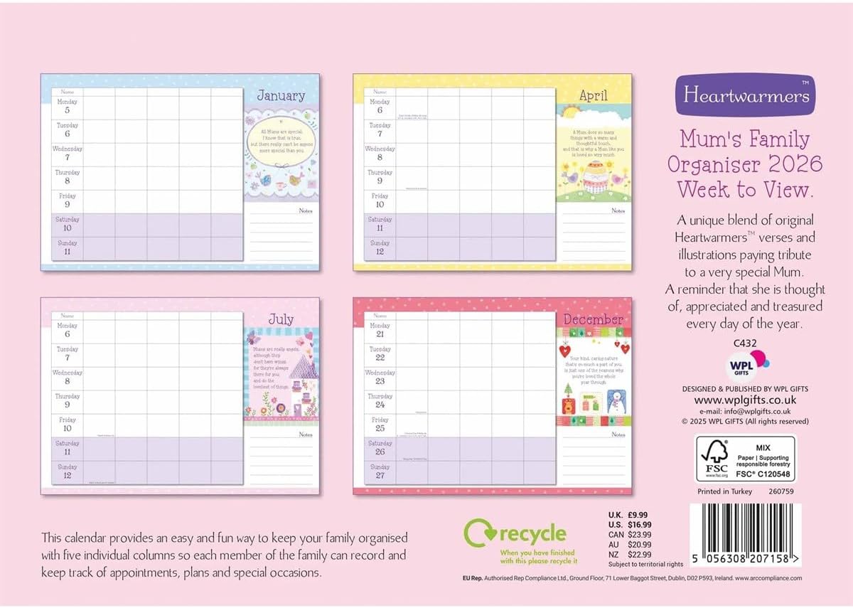 Carousel Worldwide, Mum's Week To View 2026 A4 Wall Calendar Planner