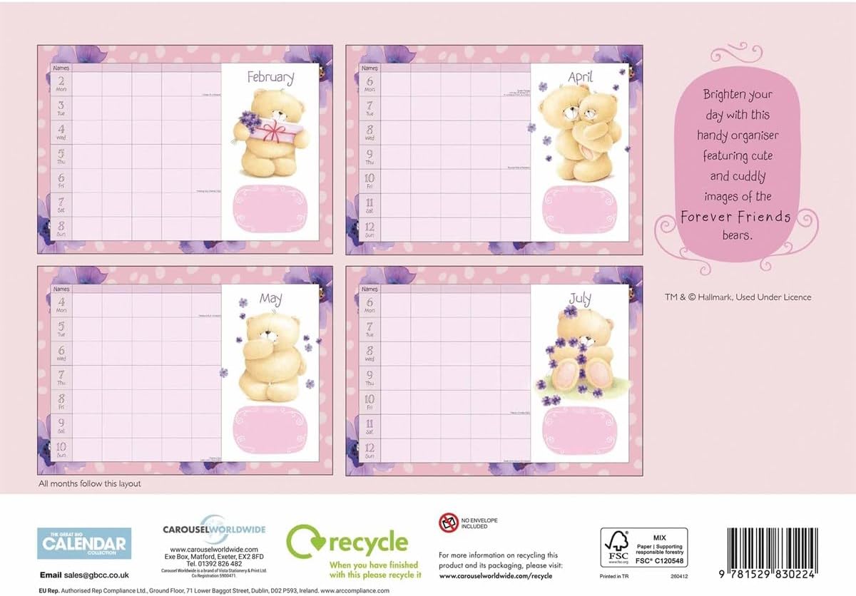 Carousel Worldwide, Forever Friends 2026 A4 Wall Calendar Planner