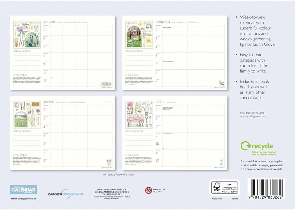 Carousel Worldwide, Garden Days 2026 A4 Wall Calendar Planner