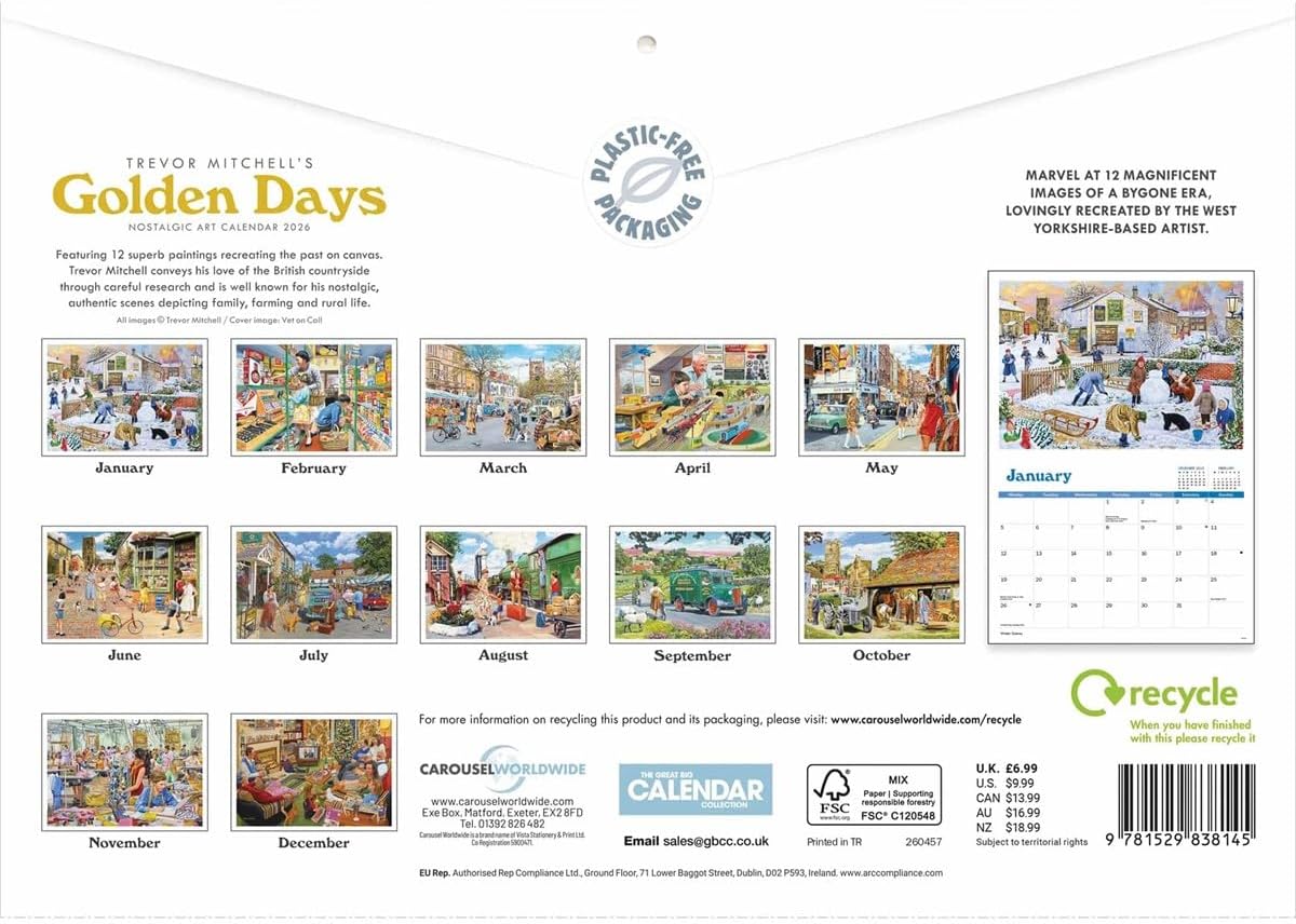 Carousel Worldwide, Golden Days Trevor Mitchell 2026 A4 Wall Calendar