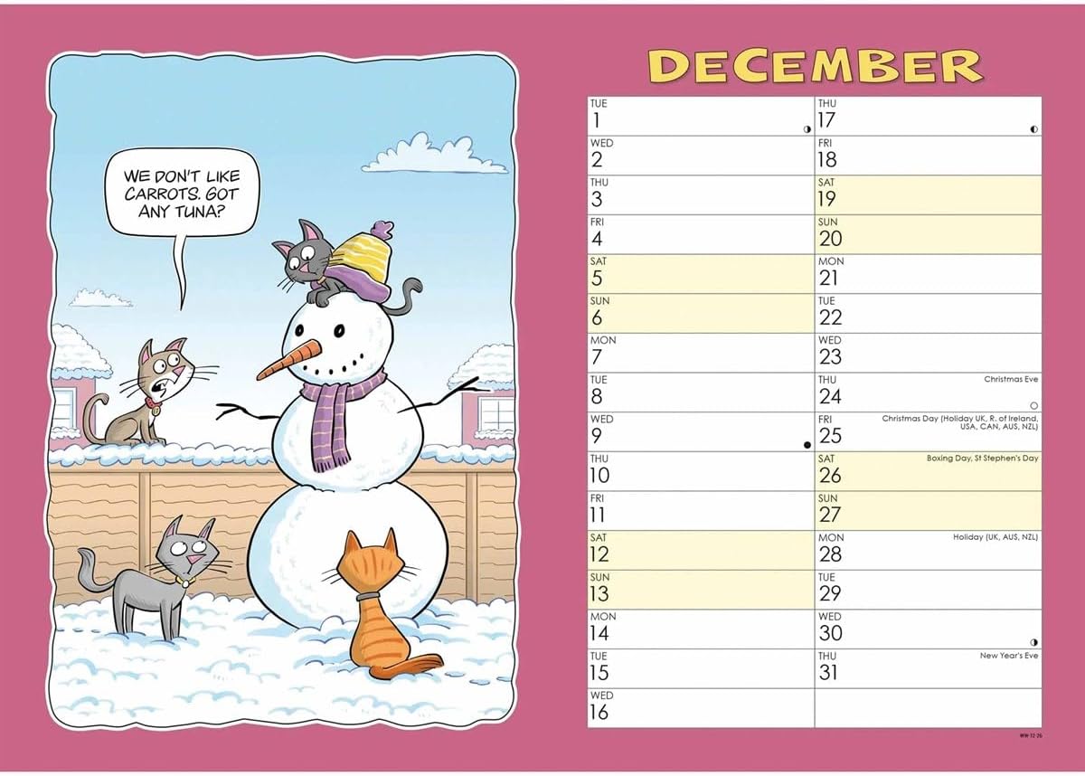 Carousel Worldwide, Wacky World of Cats 2026 A4 Wall Calendar