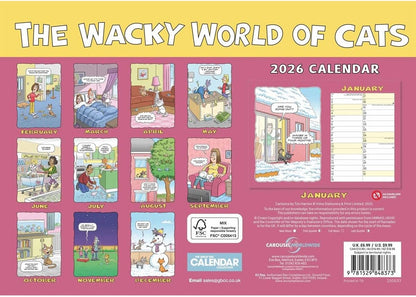 Carousel Worldwide, Wacky World of Cats 2026 A4 Wall Calendar
