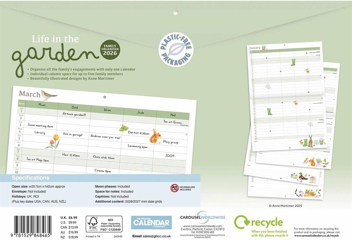 Carousel Worldwide, Life in the Garden 2026 A4 Wall Calendar Planner