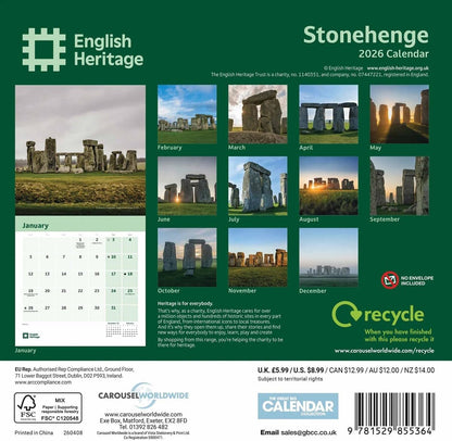 Carousel worldwide, English Heritage Stonehenge 2026 Mini Wall Calendar