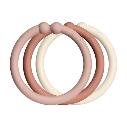 BIBS Loops verpakking van 12 stuks, BPA-vrij, Voedselveilig. Polypropyleen, Blush/Woodchuck/Ivory
