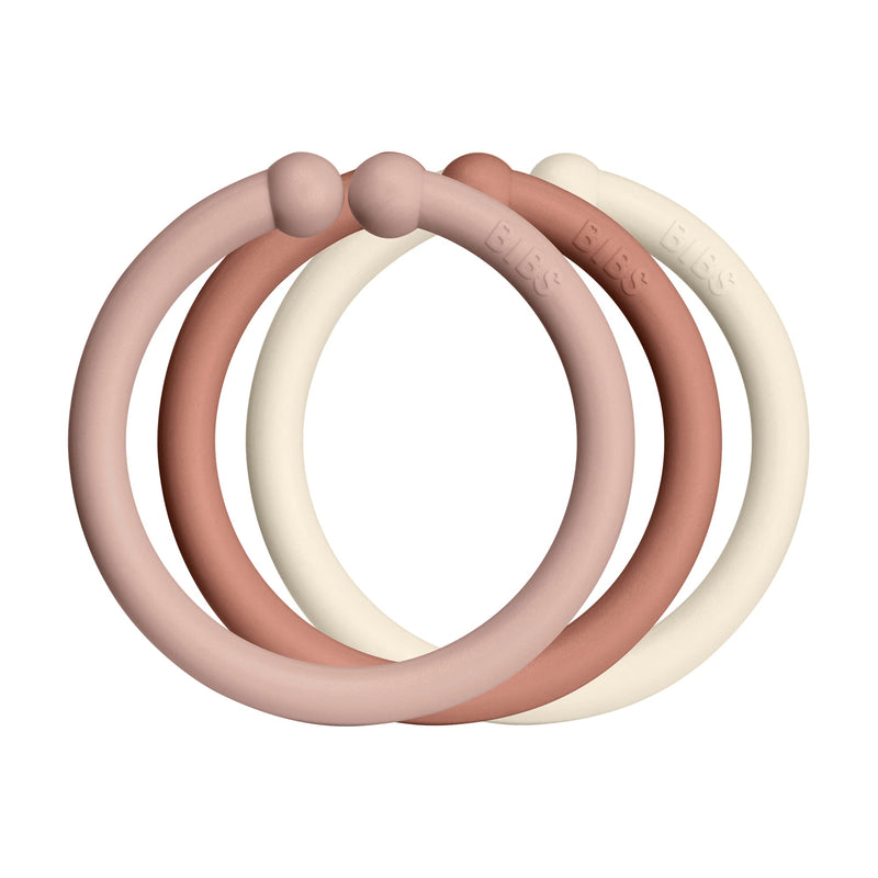 BIBS Loops verpakking van 12 stuks, BPA-vrij, Voedselveilig. Polypropyleen, Blush/Woodchuck/Ivory
