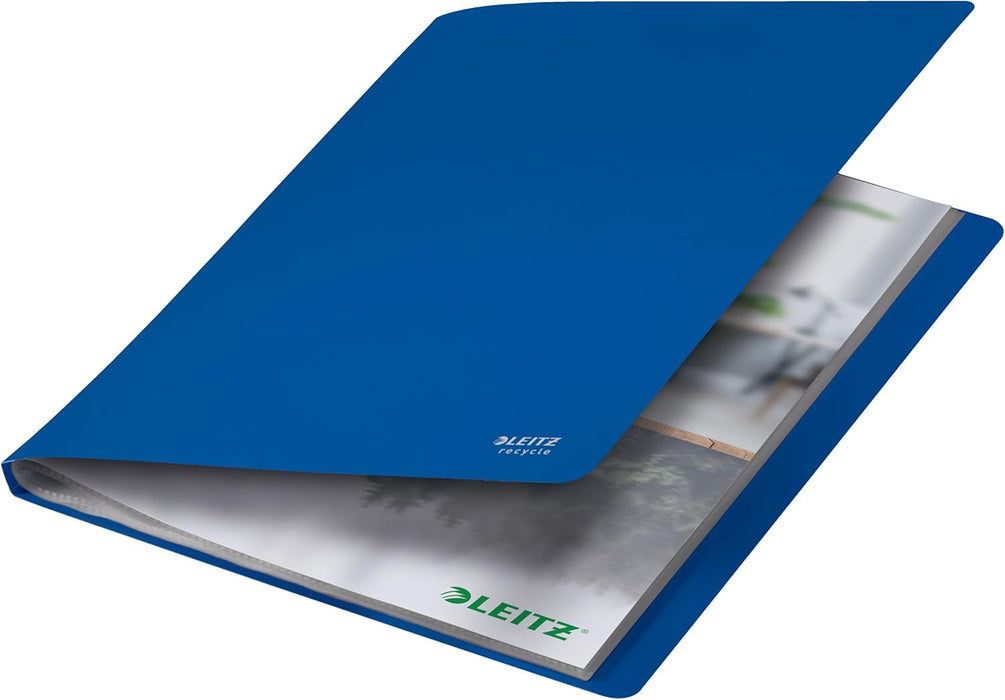 Leitz Recycle Display Book, 20 Pockets for A4 Document Storage Folder, Premium Quality Lightweight File, 100% Recyclable, CO2 Neutral, Eco Friendly, Recycle Range, Blue, 46760035