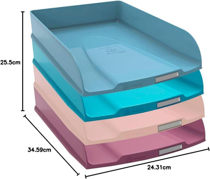Exacompta - SKU 111606SETD - Set of 4 letter trays COMBO STYLI Skandi - size 34.5 x 25.5 x 24.5 cm - for A4+ format - 4 assorted colours Pacific blue, frosted blue, nude, old pink