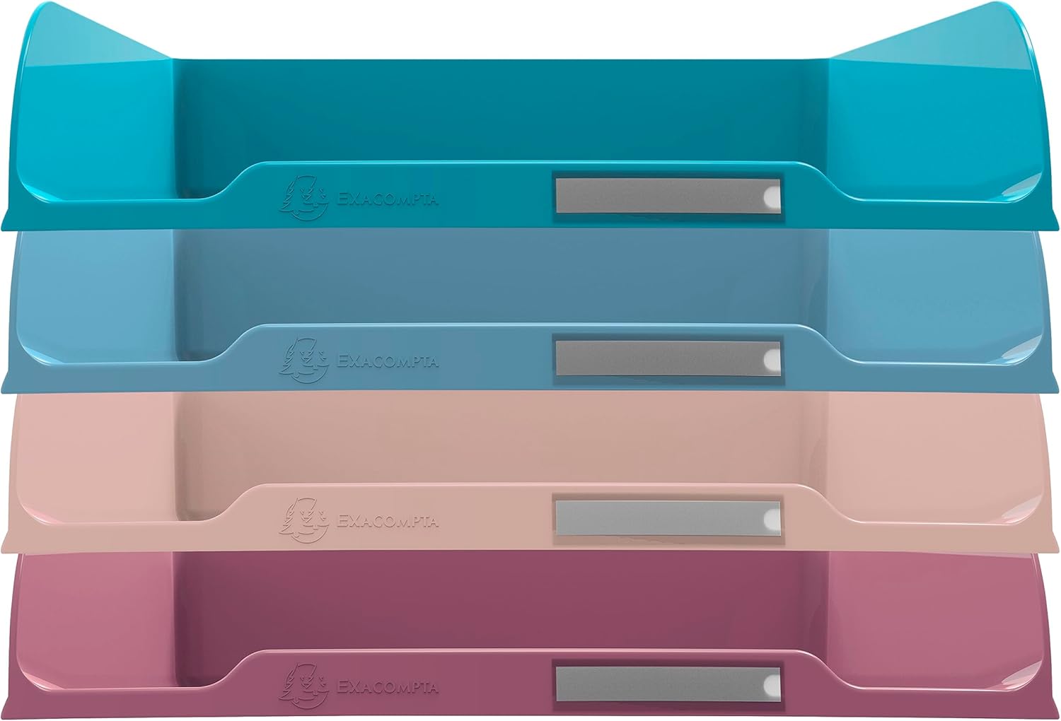 Exacompta - SKU 111606SETD - Set of 4 letter trays COMBO STYLI Skandi - size 34.5 x 25.5 x 24.5 cm - for A4+ format - 4 assorted colours Pacific blue, frosted blue, nude, old pink