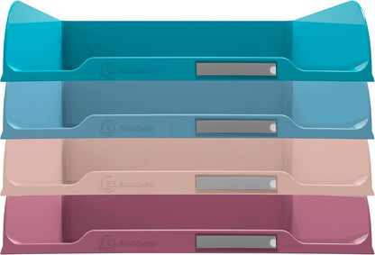 Exacompta - SKU 111606SETD - Set of 4 letter trays COMBO STYLI Skandi - size 34.5 x 25.5 x 24.5 cm - for A4+ format - 4 assorted colours Pacific blue, frosted blue, nude, old pink