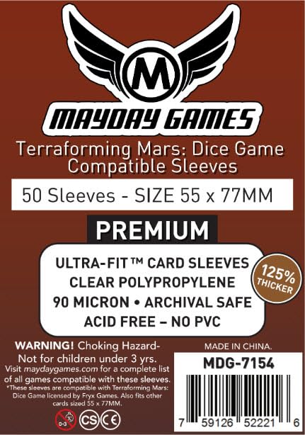 Premium Terraforming Mars: Dice Game Compatible Sleeves (55 x 77 MM) (Pack of 50