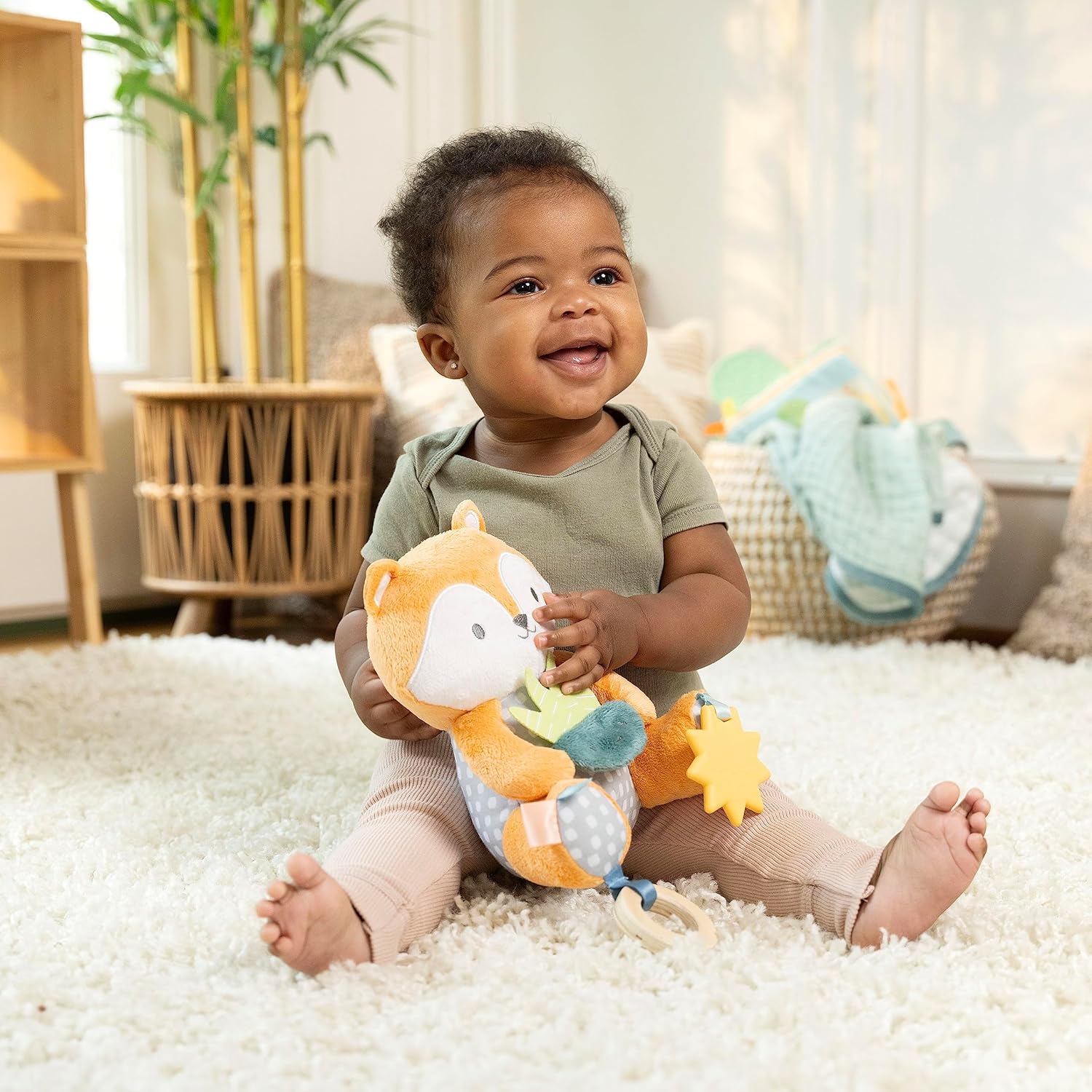 Ingenuity Calm Springs Plush Activity Pal – BPA-Free Sun Teether, Multi-Texture Fabrics, Kitt The Fox