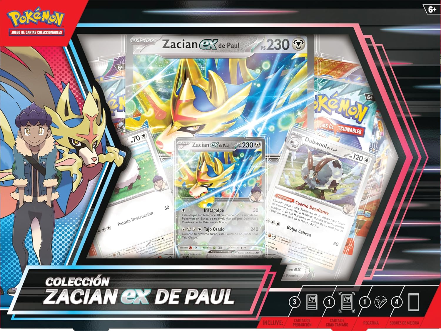 Pokémon JCC Pokémon Zacian ex de Paul Collection (3 Holographic Cards, 1 Oversized Holographic Card and 4 Upgrade Envelopes