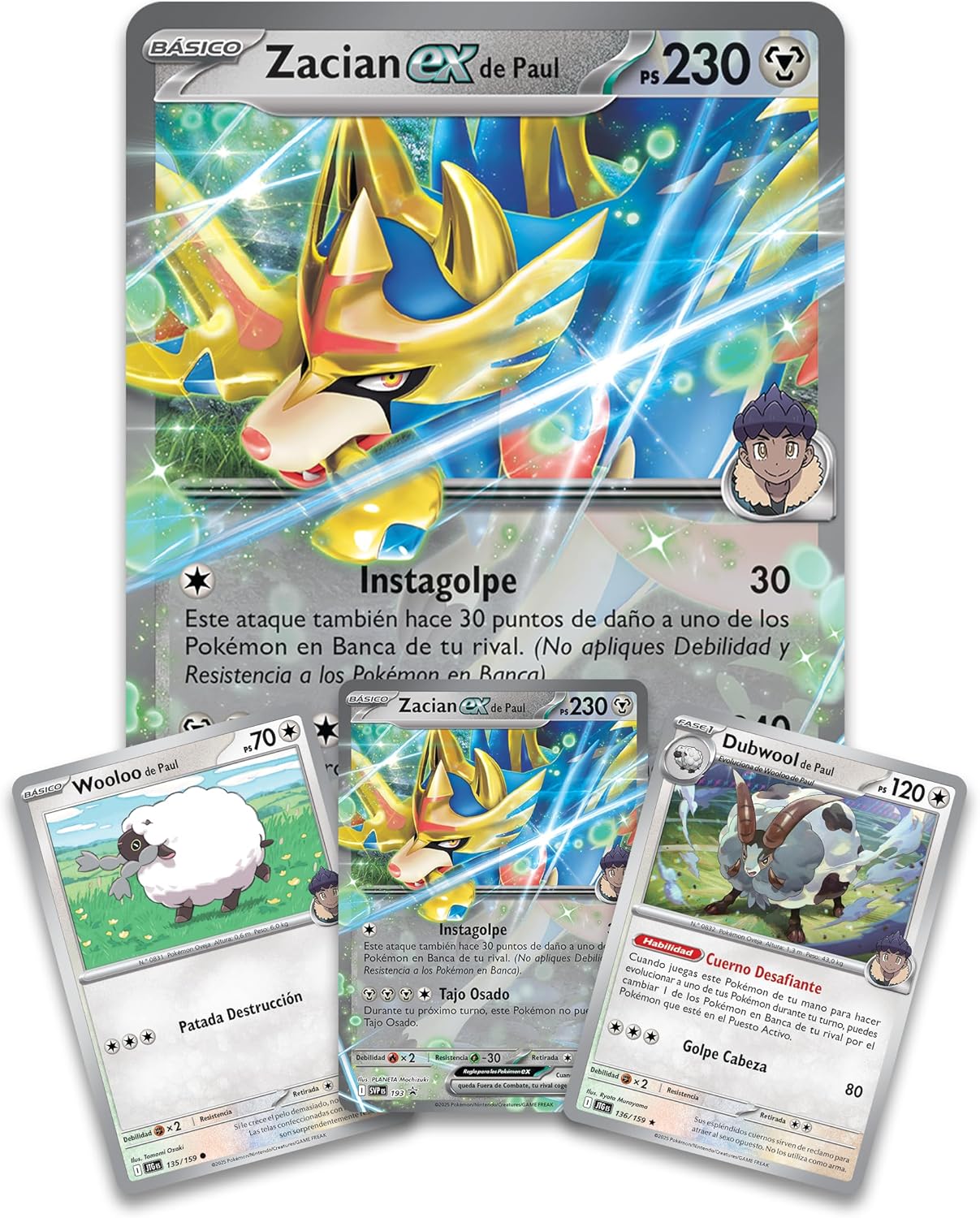 Pokémon JCC Pokémon Zacian ex de Paul Collection (3 Holographic Cards, 1 Oversized Holographic Card and 4 Upgrade Envelopes