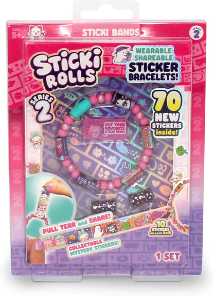 Sky Castle Sticki Rolls Sticki Bands Series 2, Wearable & Shareable Sticker Bracelet, 70 Mini Stickers, Assorted colours and styles