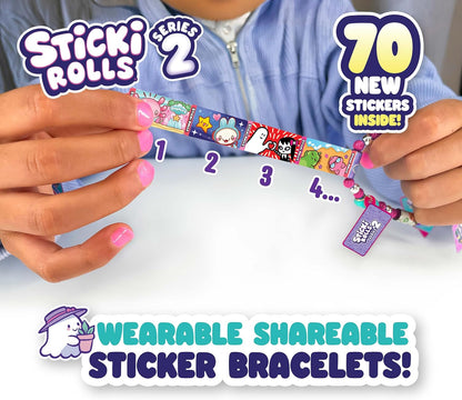 Sky Castle Sticki Rolls Sticki Bands Series 2, Wearable & Shareable Sticker Bracelet, 70 Mini Stickers, Assorted colours and styles