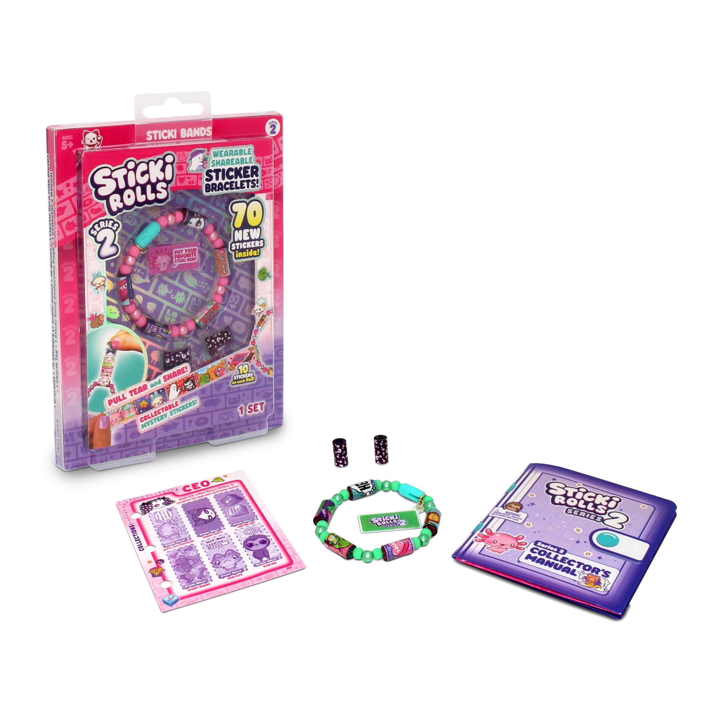 Sky Castle Sticki Rolls Sticki Bands Series 2, Wearable & Shareable Sticker Bracelet, 70 Mini Stickers, Assorted colours and styles