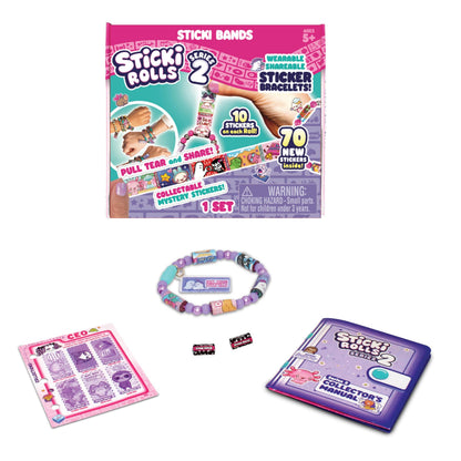 Sky Castle Sticki Rolls Sticki Bands Series 2, Wearable & Shareable Sticker Bracelet, 70 Mini Stickers, Assorted Colours and Styles